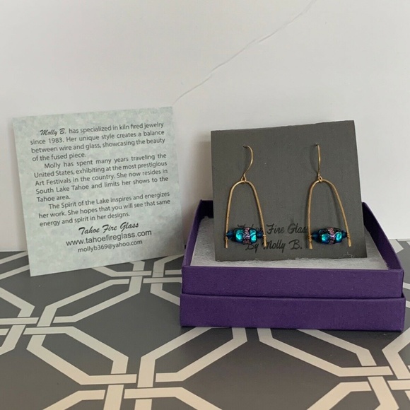 Lake Tahoe Fire Glass Earrings 14k GF Wires - Picture 1 of 3